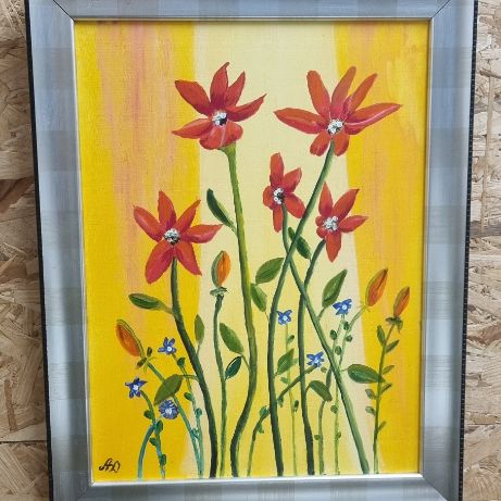 Origineel Schilderij 'Zonnige Bloemen' (40x30 cm) – Aukje Hut
