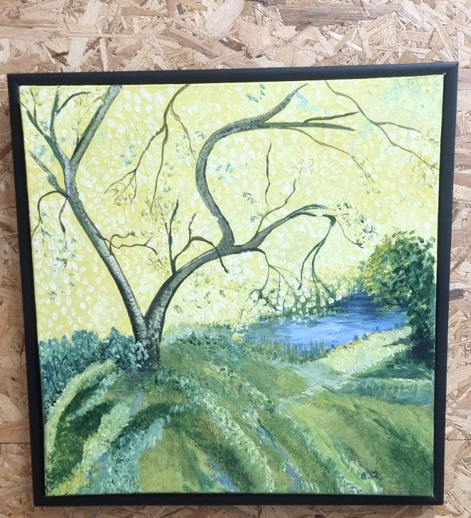 Origineel Schilderij 'De Oude Boom bij de Ven' (50x50 cm) – Aukje Hut