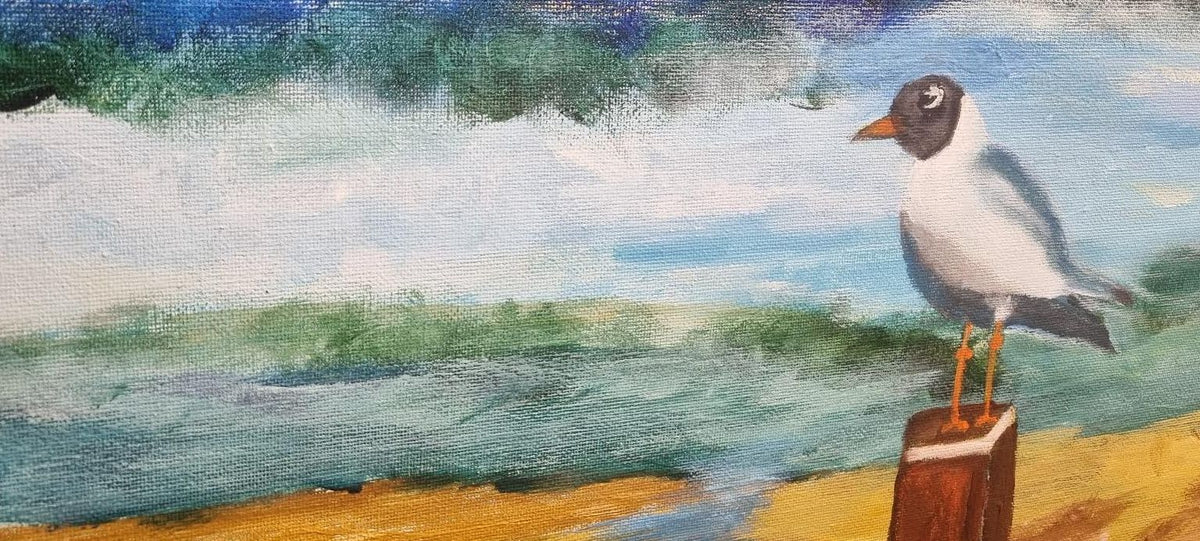 Origineel Schilderij 'Meeuw aan de Branding' (80x60 cm) – Aukje Hut