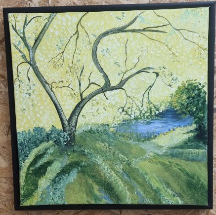 Origineel Schilderij 'De Oude Boom bij de Ven' (50x50 cm) – Aukje Hut