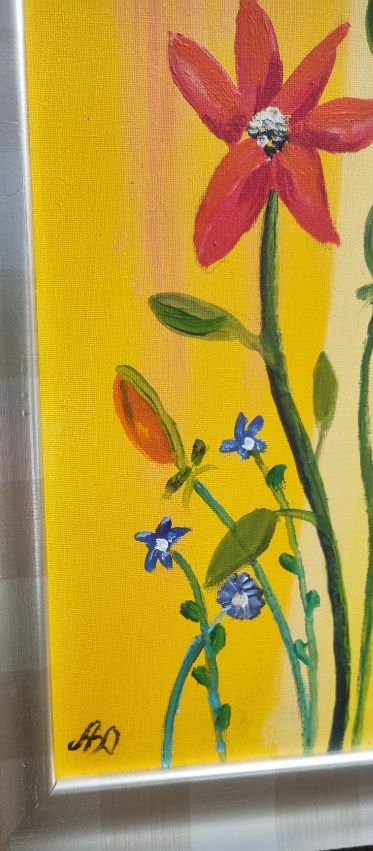 Origineel Schilderij 'Zonnige Bloemen' (40x30 cm) – Aukje Hut
