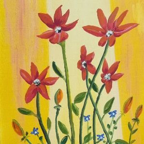 Origineel Schilderij 'Zonnige Bloemen' (40x30 cm) – Aukje Hut