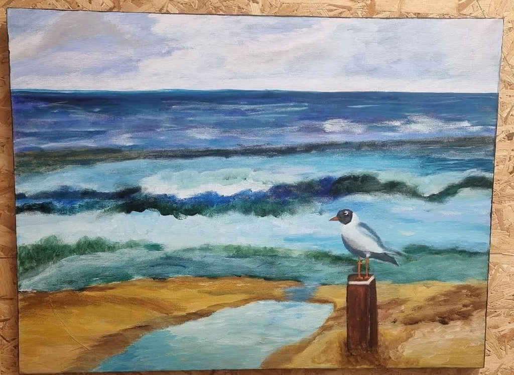 Origineel Schilderij 'Meeuw aan de Branding' (80x60 cm) – Aukje Hut