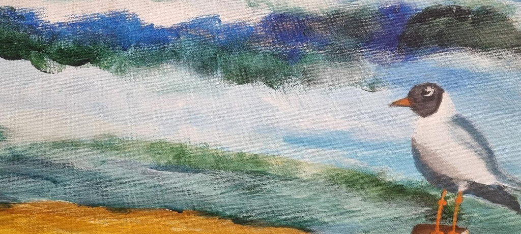 Origineel Schilderij 'Meeuw aan de Branding' (80x60 cm) – Aukje Hut