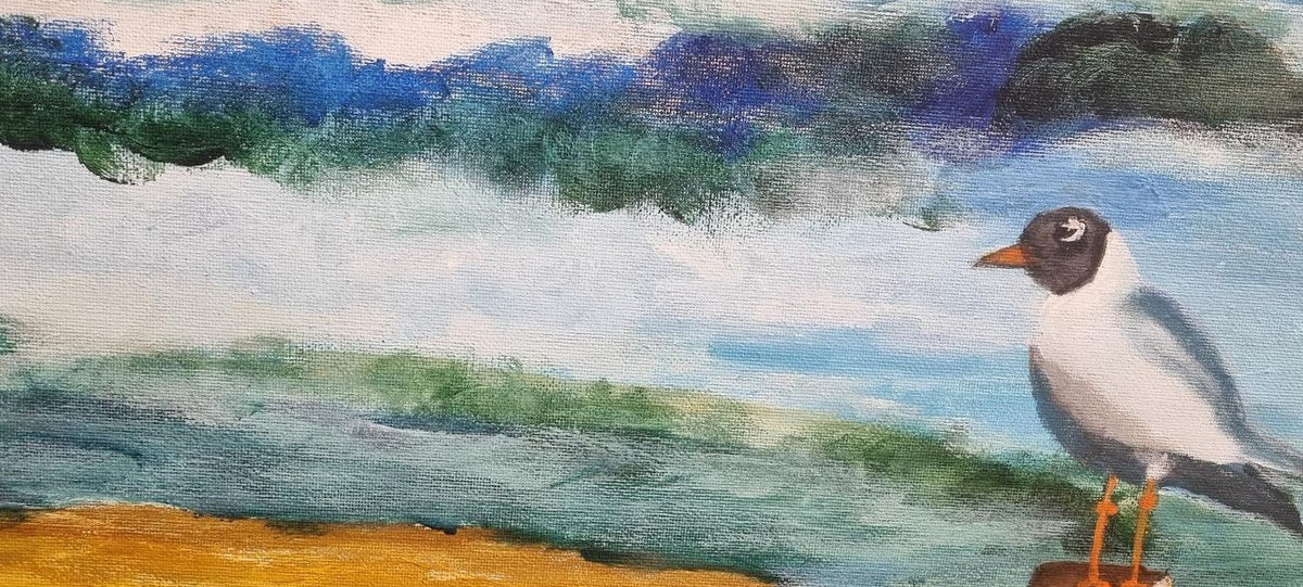Origineel Schilderij 'Meeuw aan de Branding' (80x60 cm) – Aukje Hut