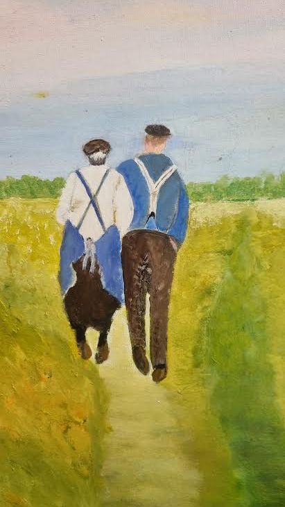 Origineel Schilderij 'Wandeling in Klederdracht' (50x50 cm) – Aukje Hut