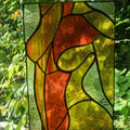 Abstract Glas-in-Lood Raampaneel – Curvy Silhouette in Warme Herfsttinten (14 x 28 cm)