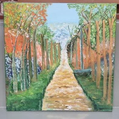 Origineel Schilderij 'Herfstlaan in het Bos' (50x50 cm) – Aukje Hut