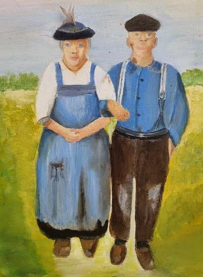 Origineel Schilderij 'Wandeling in Klederdracht' (50x50 cm) – Aukje Hut