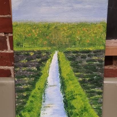 Origineel Schilderij 'Sloot in het Groninger Landschap' (27x70 cm) – Aukje Hut